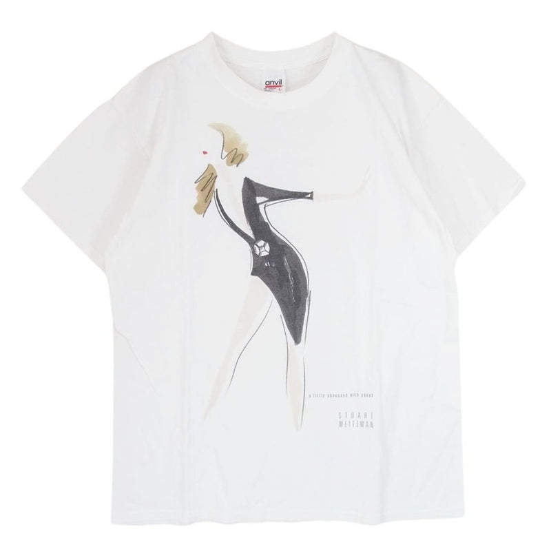 ヴィンテージ 90s Stuart Weitzman プリントTシャツ 半袖 丸首 クルーネック コットン ホワイト系 L【中古】