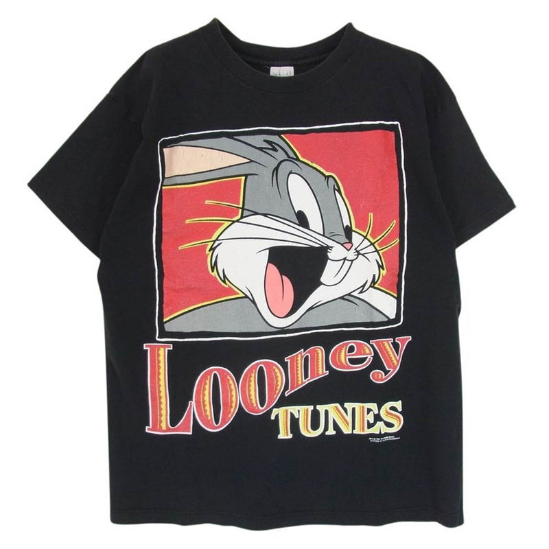 ヴィンテージ 90s looney tunes bugs bunny プリント 丸首 クルーネック 半袖 Tシャツ ブラック系 M【中古】