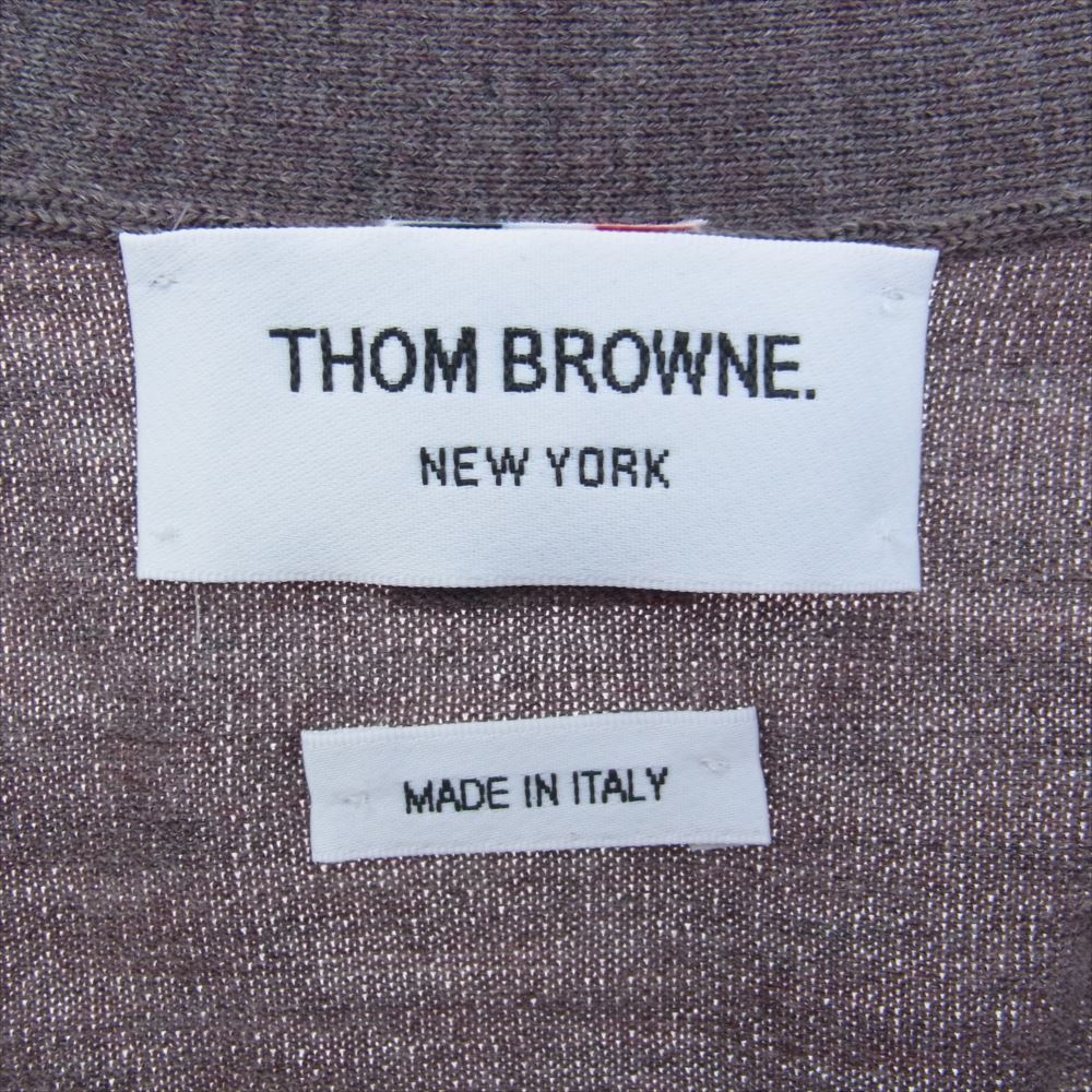 THOM BROWNE トムブラウン MKC489A-Y1014  イタリア製 国内正規品 JERSEY STITCH V-NECK Cardigan ジャージー ステッチ トリコロールテープ Vネック ウール カーディガン ブラウン系 3【極上美品】【中古】