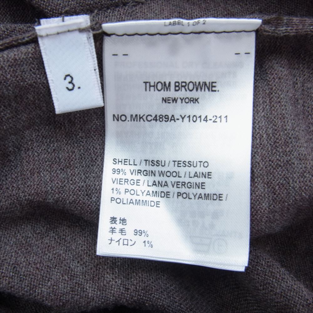 THOM BROWNE トムブラウン MKC489A-Y1014  イタリア製 国内正規品 JERSEY STITCH V-NECK Cardigan ジャージー ステッチ トリコロールテープ Vネック ウール カーディガン ブラウン系 3【極上美品】【中古】