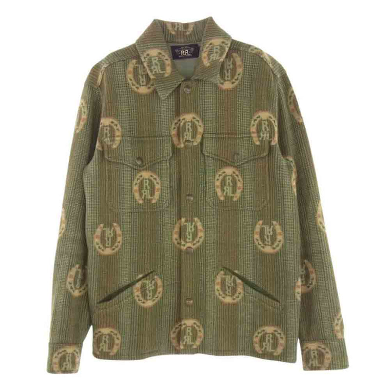 RRL ダブルアールエル 23AW HORSESHOE JACQUARD SWEATER SHIRT ホースシュー ジャガード シャツ ジャケット グリーン系 S【中古】