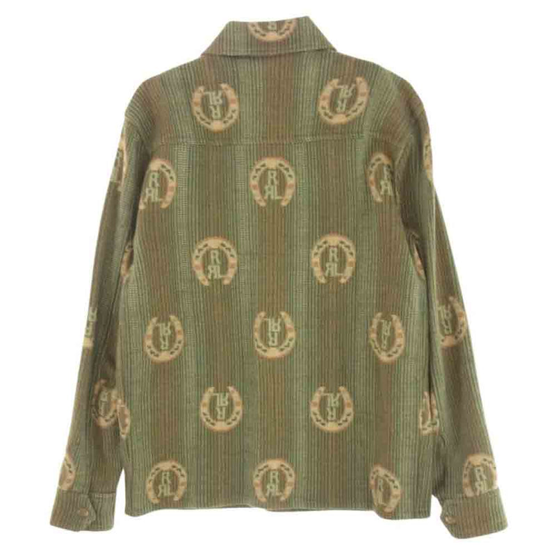 RRL ダブルアールエル 23AW HORSESHOE JACQUARD SWEATER SHIRT ホースシュー ジャガード シャツ ジャケット グリーン系 S【中古】