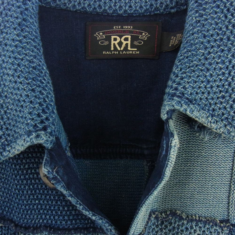 RRL ダブルアールエル SWEET ORR WEST DENIM SHIRT IN BLUE インディゴ パッチワーク ニット デニム シャツ インディゴブルー系【中古】