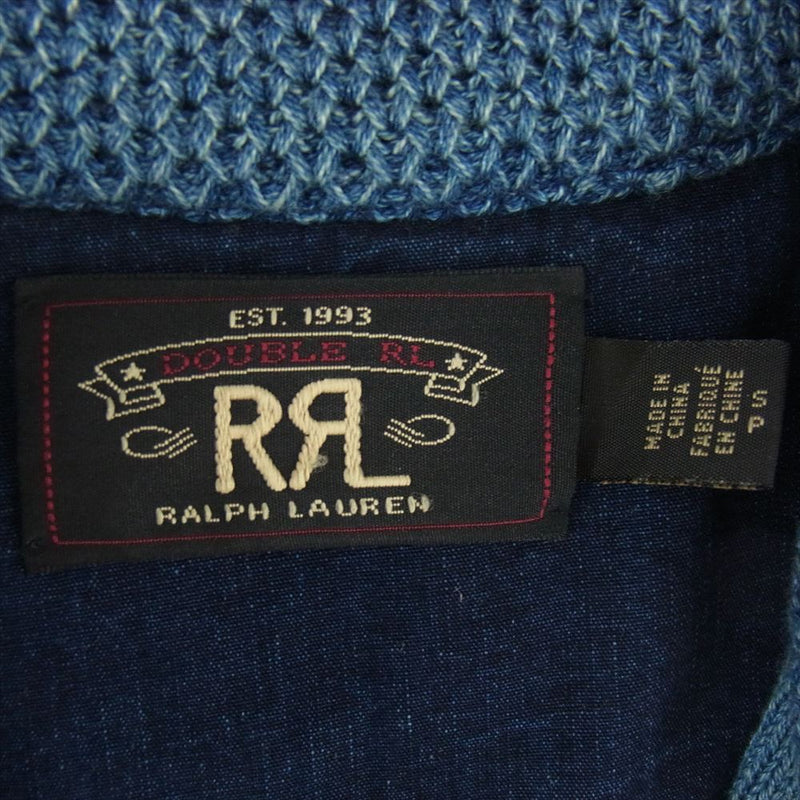 RRL ダブルアールエル SWEET ORR WEST DENIM SHIRT IN BLUE インディゴ パッチワーク ニット デニム シャツ インディゴブルー系【中古】