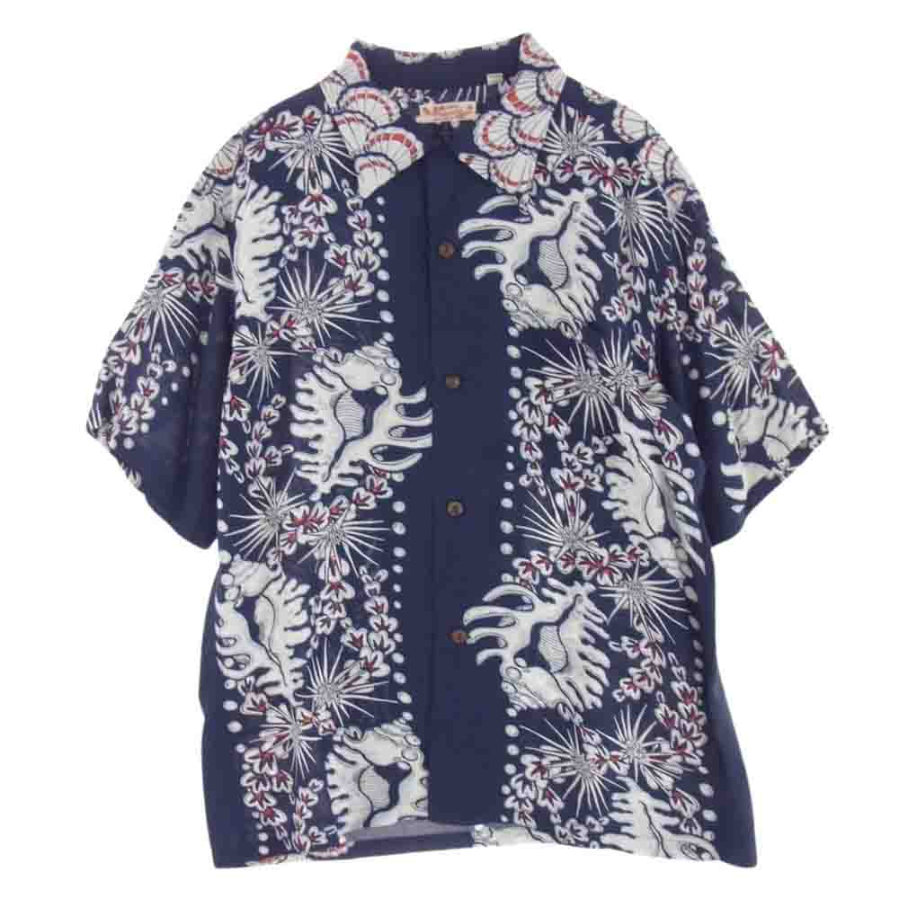 SUN SURF サンサーフ SS37145 シェル アロハ シャツ レーヨン 半袖  シャツ パープル系 L【美品】【中古】
