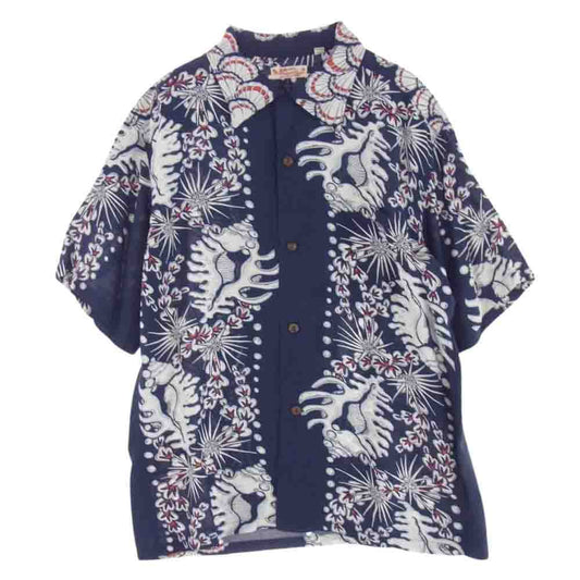 SUN SURF サンサーフ SS37145 シェル アロハ シャツ レーヨン 半袖  シャツ パープル系 L【美品】【中古】