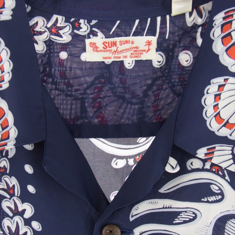 SUN SURF サンサーフ SS37145 シェル アロハ シャツ レーヨン 半袖  シャツ パープル系 L【美品】【中古】