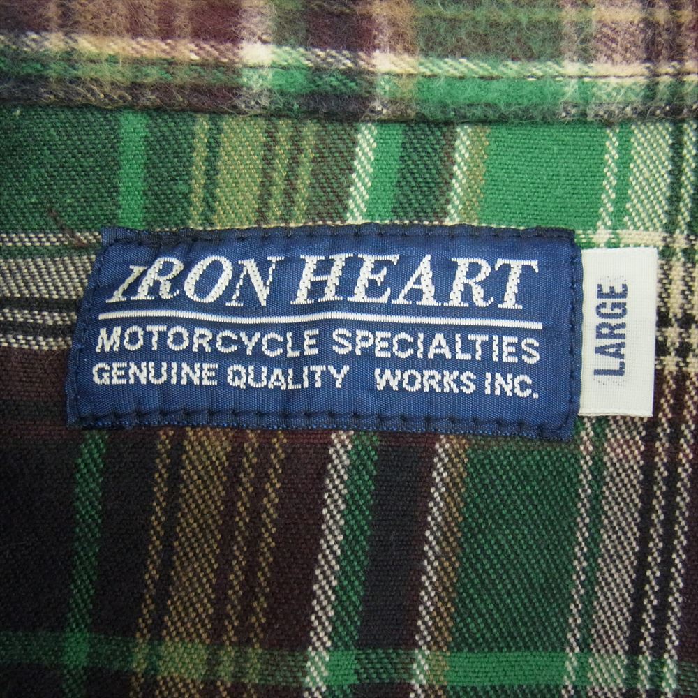 IRON HEART アイアンハート マドラスチェック ウエスタンシャツ ネルシャツ 長袖 シャツ グリーン系 L【中古】