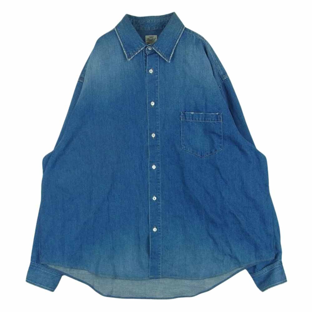 ゴールド GL28728 東洋エンタープライズ 10oz. COTTON LINEN DENIM OVER SHIRT HARD WASH 綿 麻 デニム 長袖 シャツ インディゴブルー系 L【中古】