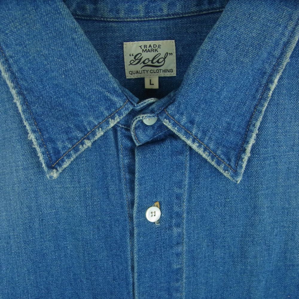 ゴールド GL28728 東洋エンタープライズ 10oz. COTTON LINEN DENIM OVER SHIRT HARD WASH 綿 麻 デニム 長袖 シャツ インディゴブルー系 L【中古】