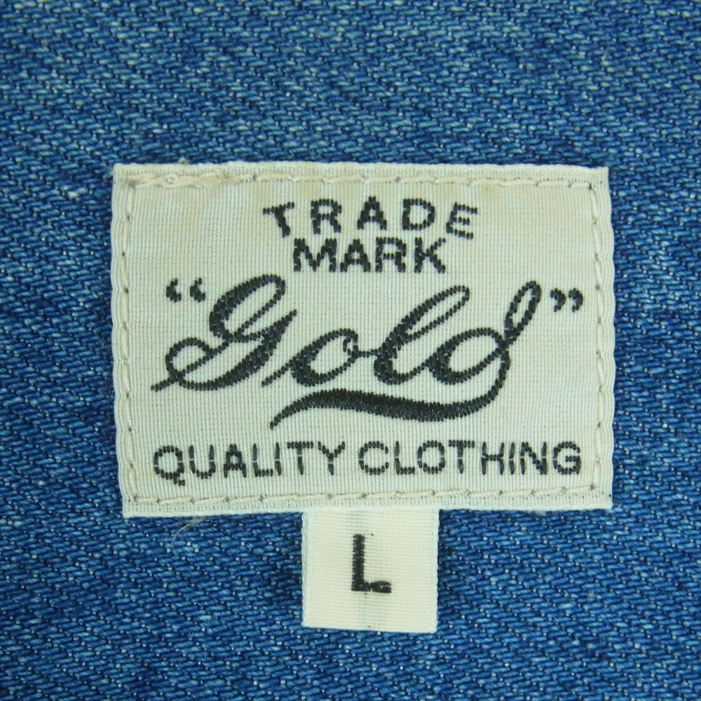 ゴールド GL28728 東洋エンタープライズ 10oz. COTTON LINEN DENIM OVER SHIRT HARD WASH 綿 麻 デニム 長袖 シャツ インディゴブルー系 L【中古】