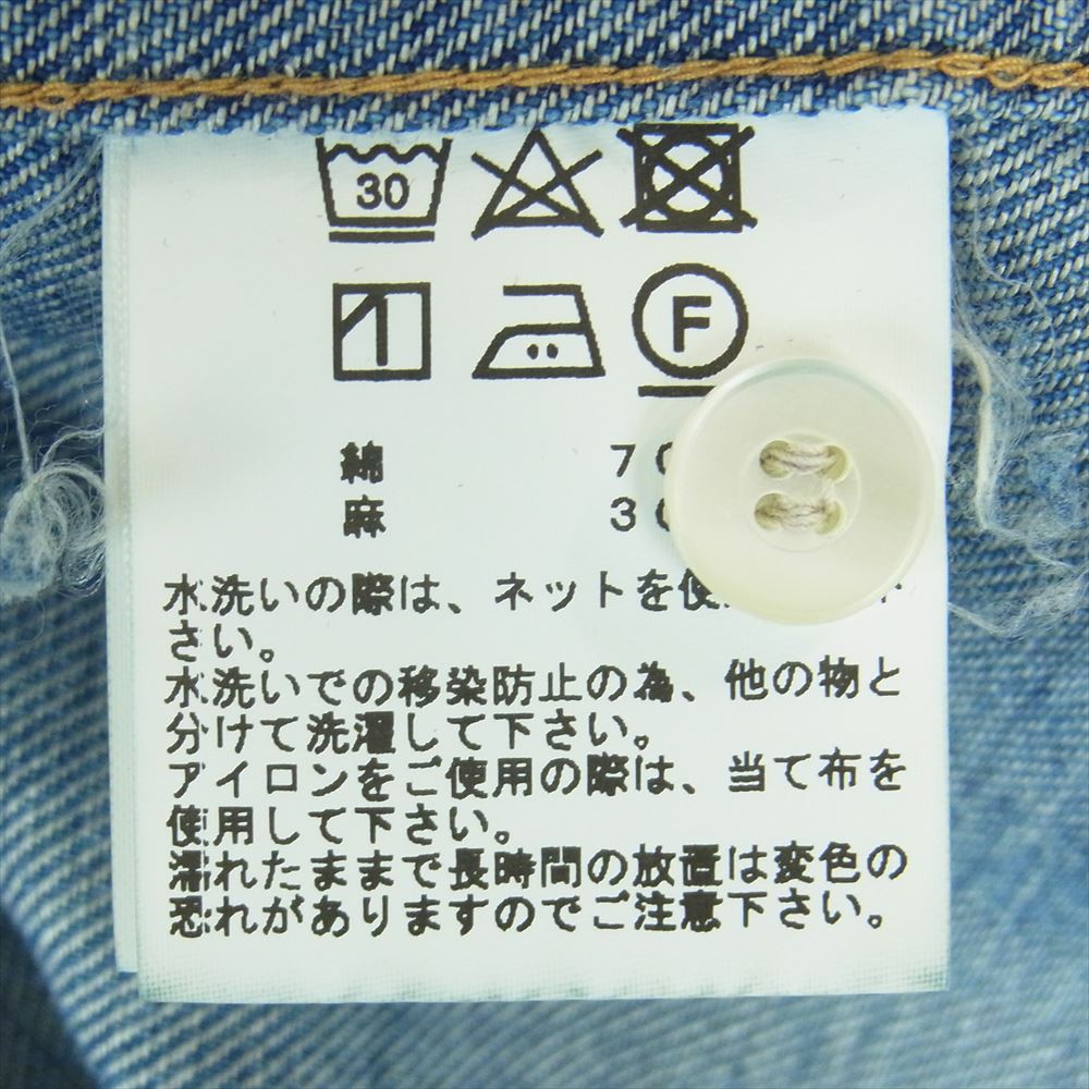 ゴールド GL28728 東洋エンタープライズ 10oz. COTTON LINEN DENIM OVER SHIRT HARD WASH 綿 麻 デニム 長袖 シャツ インディゴブルー系 L【中古】