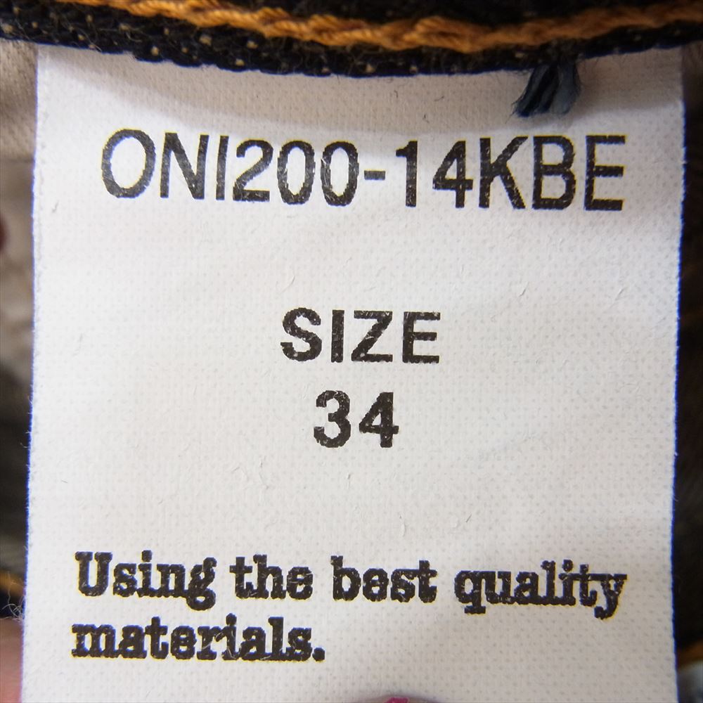 鬼デニム ONI200-14KBE オニ 初代 鬼デニム復活 14oz 緯糸ベージュ ワイド ストレート デニム パンツ インディゴブルー系 34【極上美品】【中古】