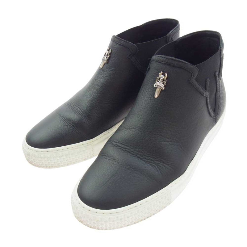 CHROME HEARTS クロムハーツ（原本無） SNEAKER MID TOP LTHR ダガー サイドゴア レザー スリッポン スニーカー ブラック系 37【中古】