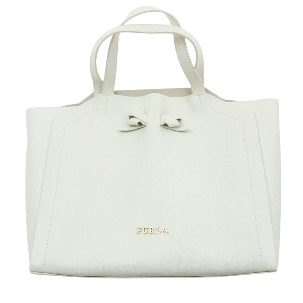 Furla フルラ リボン デザイン レザー ハンドバッグ  ホワイト系【中古】