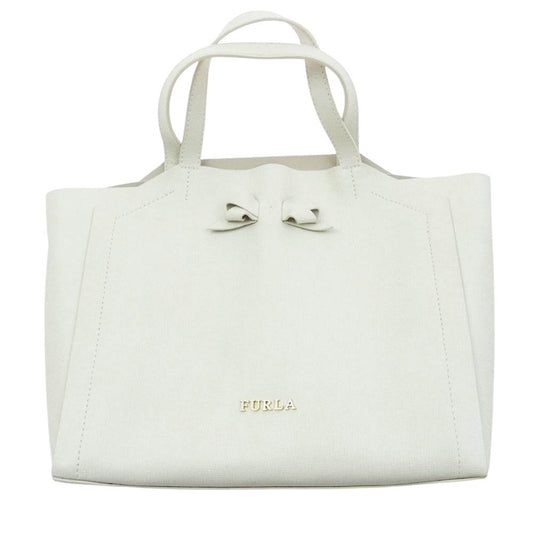 Furla フルラ リボン デザイン レザー ハンドバッグ  ホワイト系【中古】