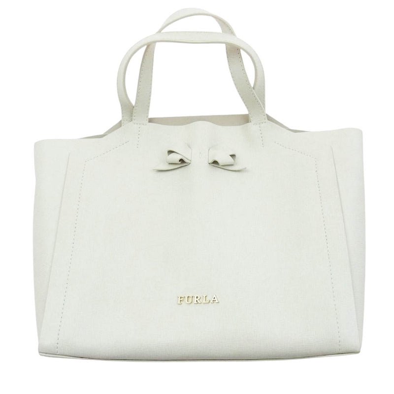 Furla フルラ リボン デザイン レザー ハンドバッグ  ホワイト系【中古】