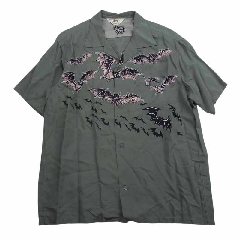 スターオブハリウッド SH36592 × VINCE RAY ヴィンス レイ 東洋エンタープライズ OPEN SHIRT KILLER BATS オープ レーヨン 半袖 シャツ キラーバット グレー系 XL【極上美品】【中古】