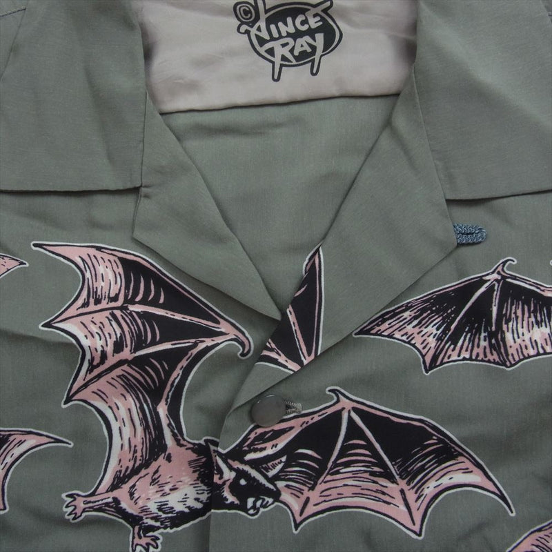 スターオブハリウッド SH36592 × VINCE RAY ヴィンス レイ 東洋エンタープライズ OPEN SHIRT KILLER BATS オープ レーヨン 半袖 シャツ キラーバット グレー系 XL【極上美品】【中古】