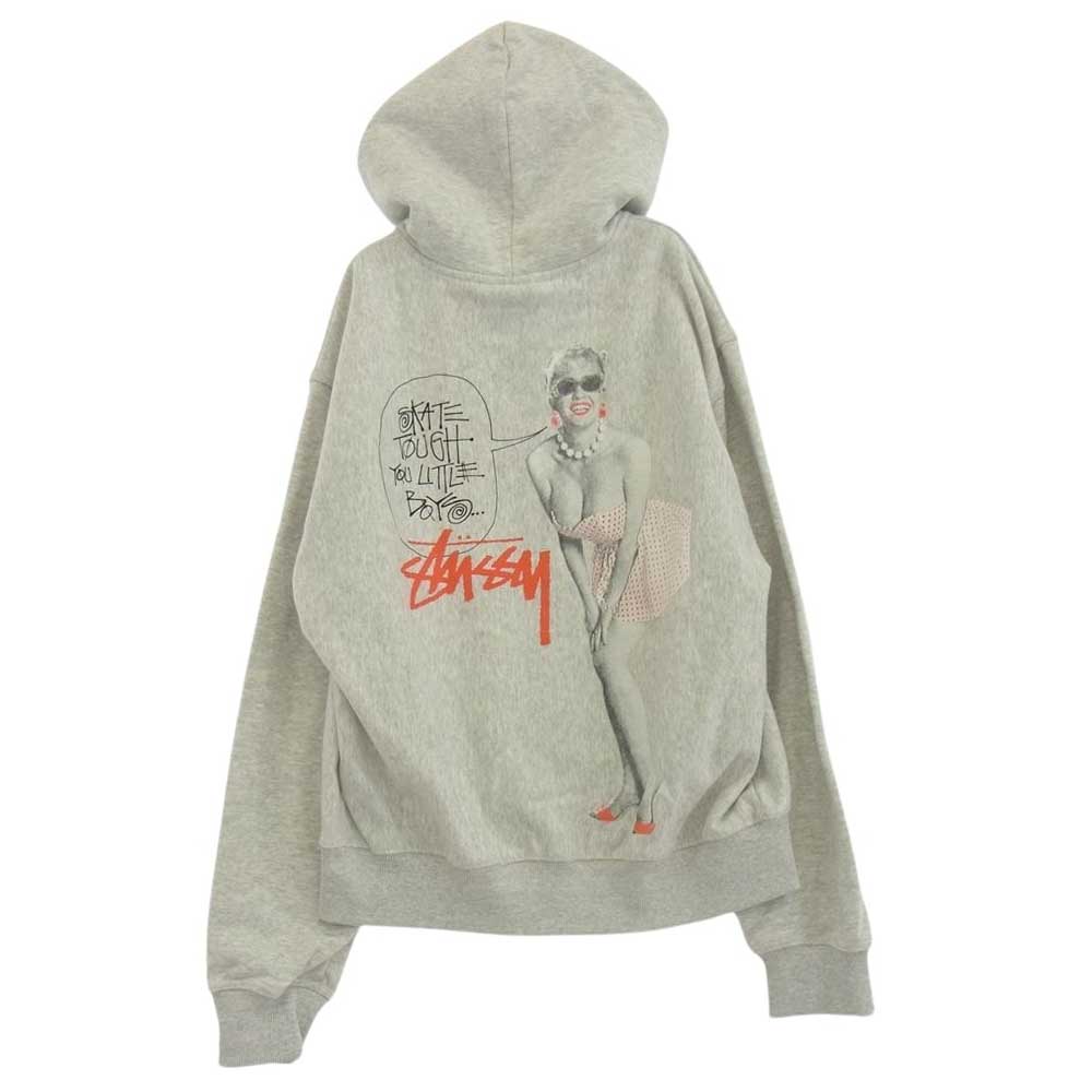 STUSSY ステューシー 1974935 Skate Tough Zip Hoodie ロゴ プリント ジップアップ フーディー パーカー ホワイト系 グレー系 L【極上美品】【中古】