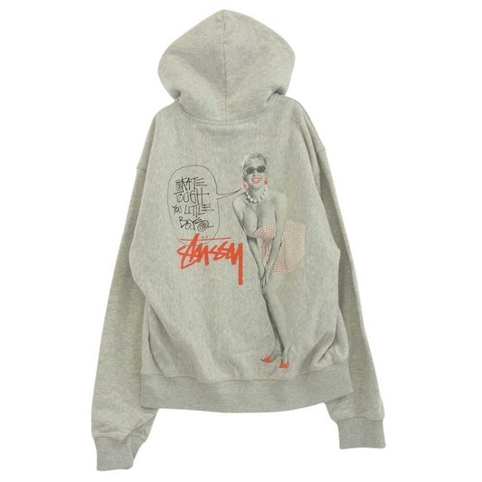 STUSSY ステューシー 1974935 Skate Tough Zip Hoodie ロゴ プリント ジップアップ フーディー パーカー ホワイト系 グレー系 L【極上美品】【中古】