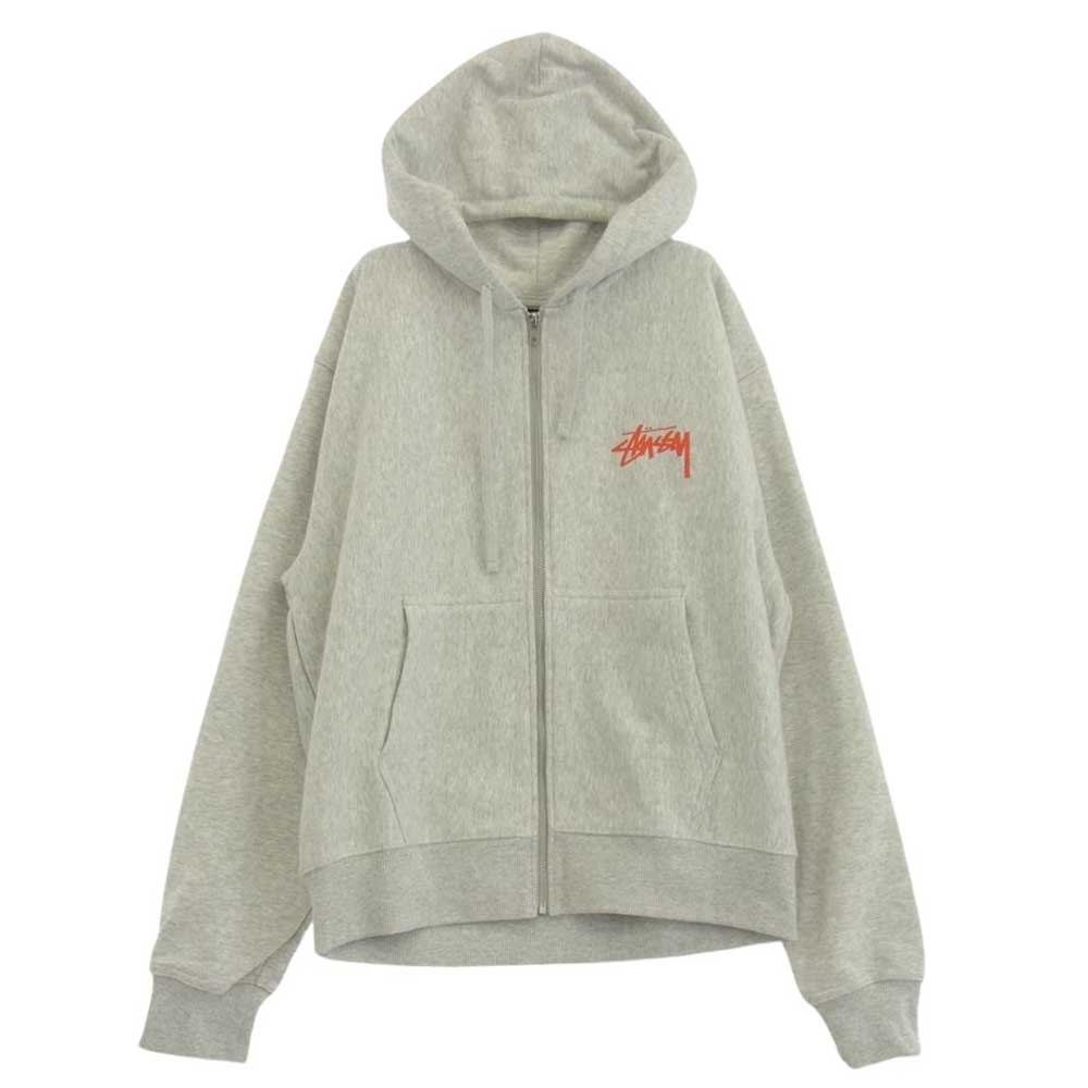 STUSSY ステューシー 1974935 Skate Tough Zip Hoodie ロゴ プリント ジップアップ フーディー パーカー ホワイト系 グレー系 L【極上美品】【中古】