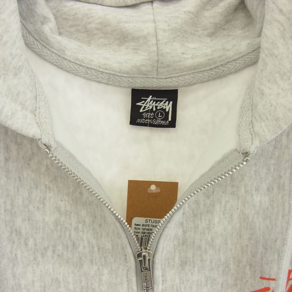 STUSSY ステューシー 1974935 Skate Tough Zip Hoodie ロゴ プリント ジップアップ フーディー パーカー ホワイト系 グレー系 L【極上美品】【中古】