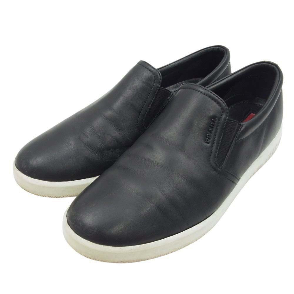 PRADA プラダ 2776 レザー スリッポン ローカット スニーカー シューズ ブラック系 6.5【中古】