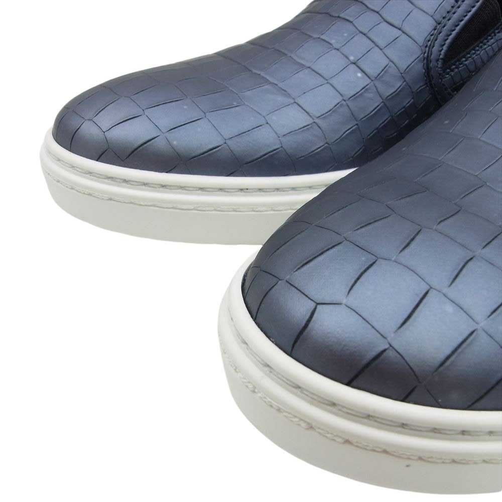 JIMMY CHOO ジミーチュウ クロコ型押し レザー スリッポン スニーカー シューズ ネイビー系 41【美品】【中古】