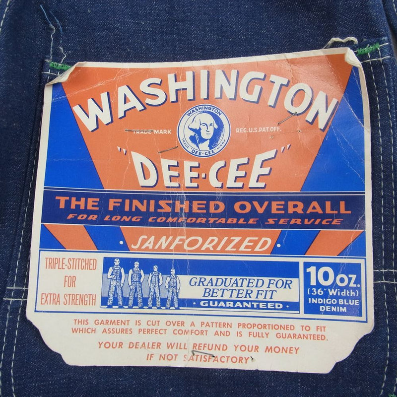 ヴィンテージ 60s USA製 WASHINGTON DEE CEE DENIM OVERALL ワシントン ディーシー オーバーオール インディゴブルー系 28-32【中古】