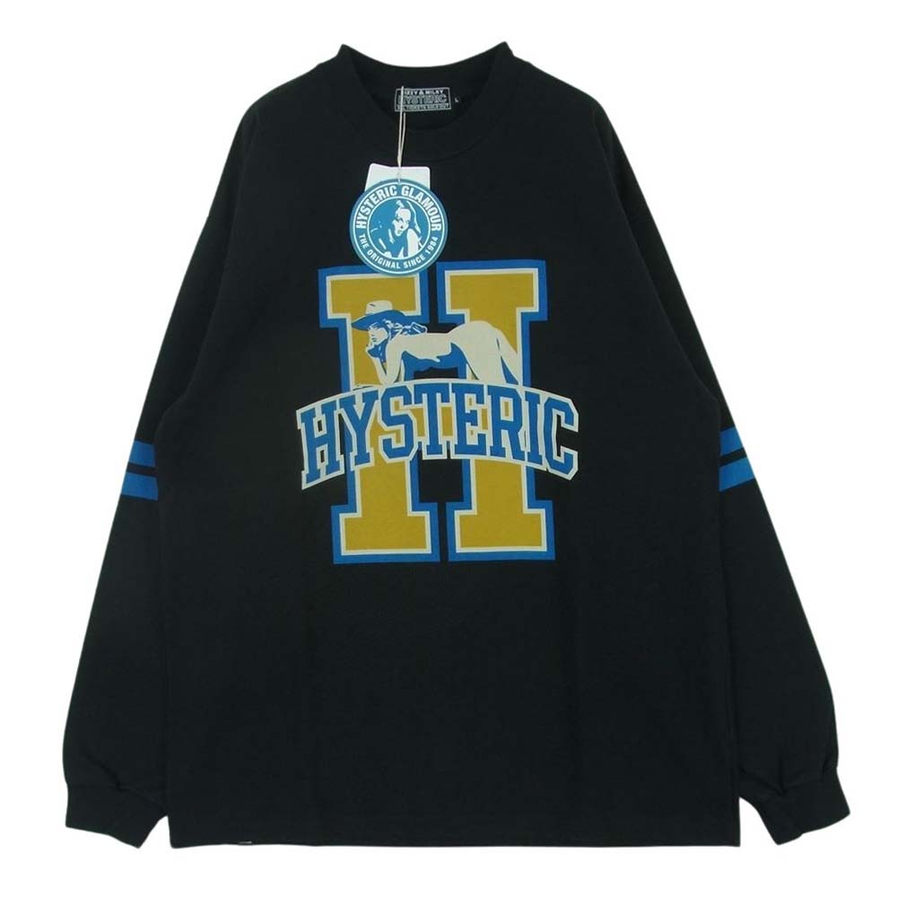 HYSTERIC GLAMOUR ヒステリックグラマー 24SS 02241CL02496 H COLLAGE Hカレッジ プリント 長袖 Tシャツ スウェット ブラック系 L【極上美品】【中古】