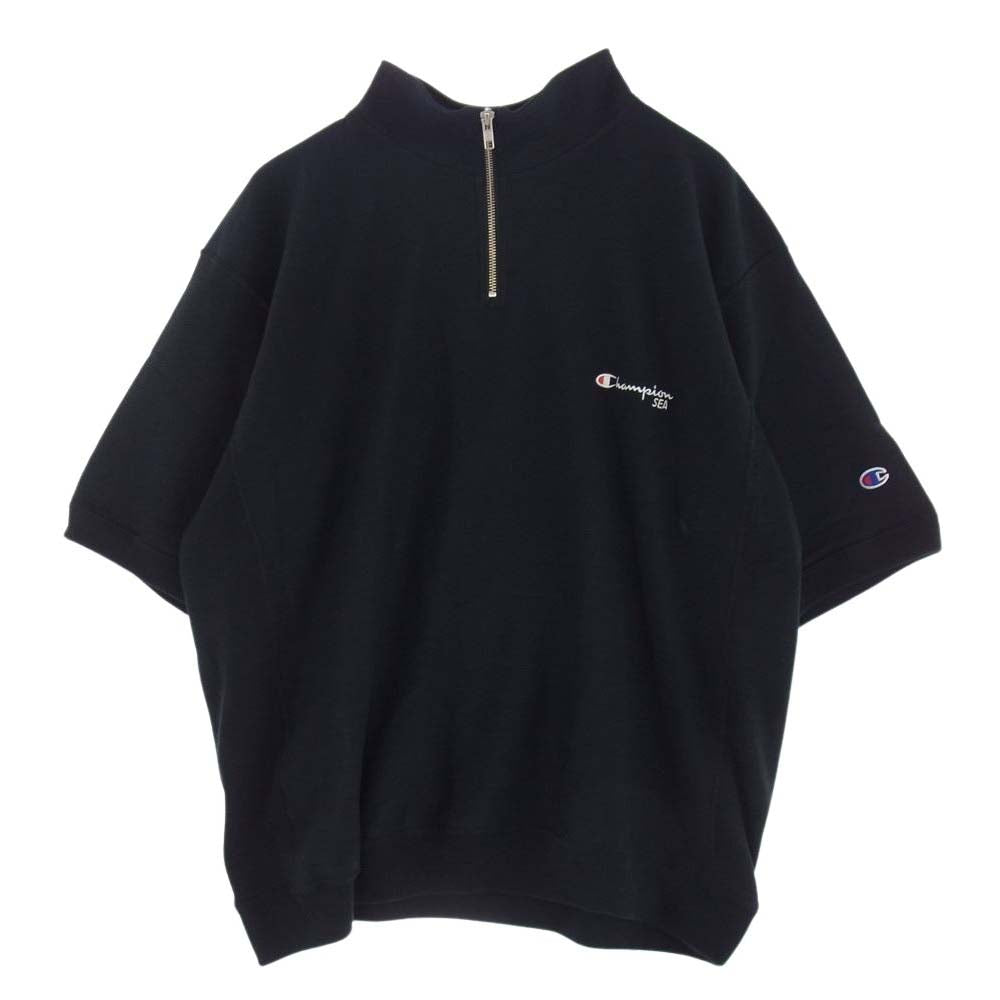 WIND AND SEA ウィンダンシー Champion チャンピオン WDS REVERSE WEAVE S/S HALF ZIP SWEATSHIRT リバースウィーブ ハーフジップ スウェット プルオーバー ブラック系 XL【中古】