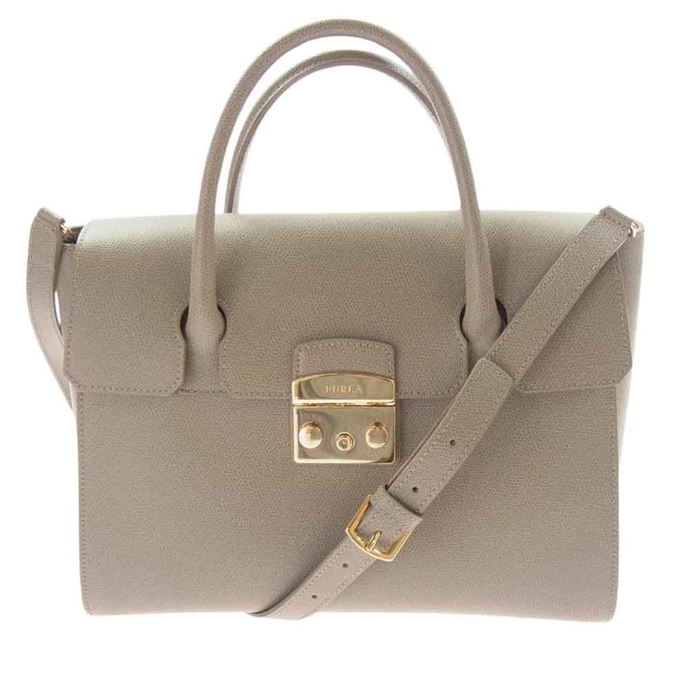 Furla フルラ メトロポリス サッチェル 2Way ハンド ショルダーバッグ グレージュ【中古】