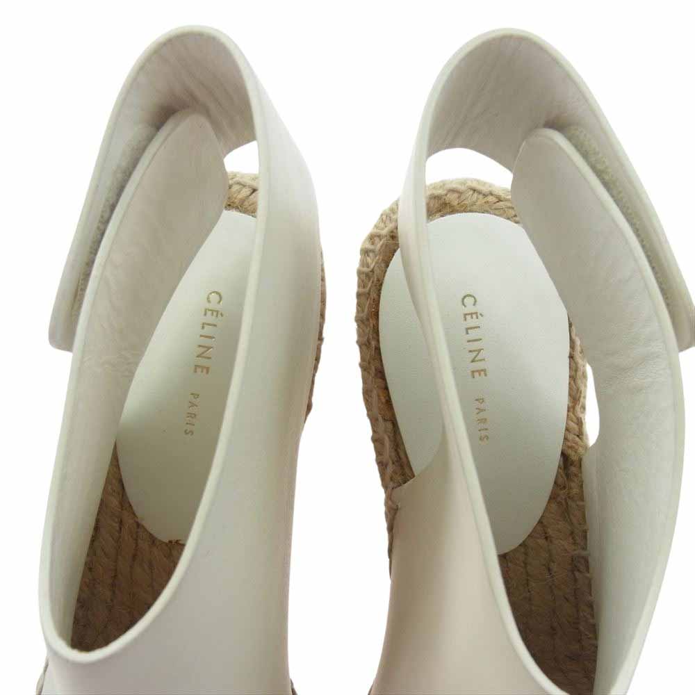 CELINE セリーヌ 313853 エスパドリーユ ウェッジソール オープントゥ レザーサンダル オフホワイト系 34【中古】
