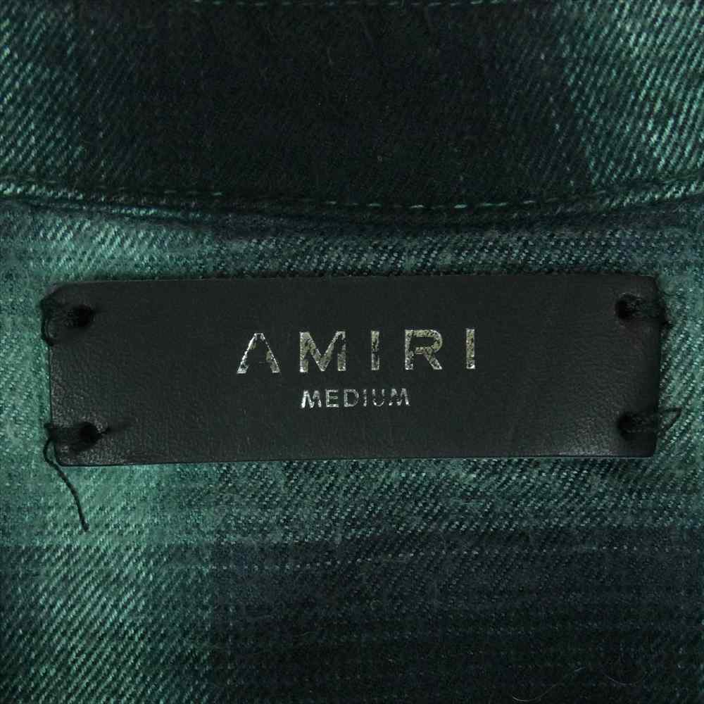 アミリ 国内正規品 コットン レーヨン カットオフ チェック 長袖 シャツ アメリカ製 ブラック系 グリーン系 M【中古】