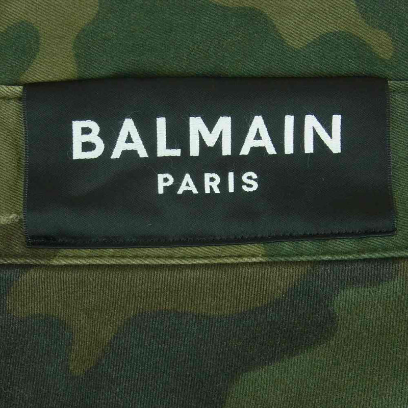 BALMAIN バルマン 5419Z066 迷彩 カモフラ ダメージ加工 切替 ボタンフライ バイカー スキニー パンツ グリーン系 モスグリーン系 30【中古】