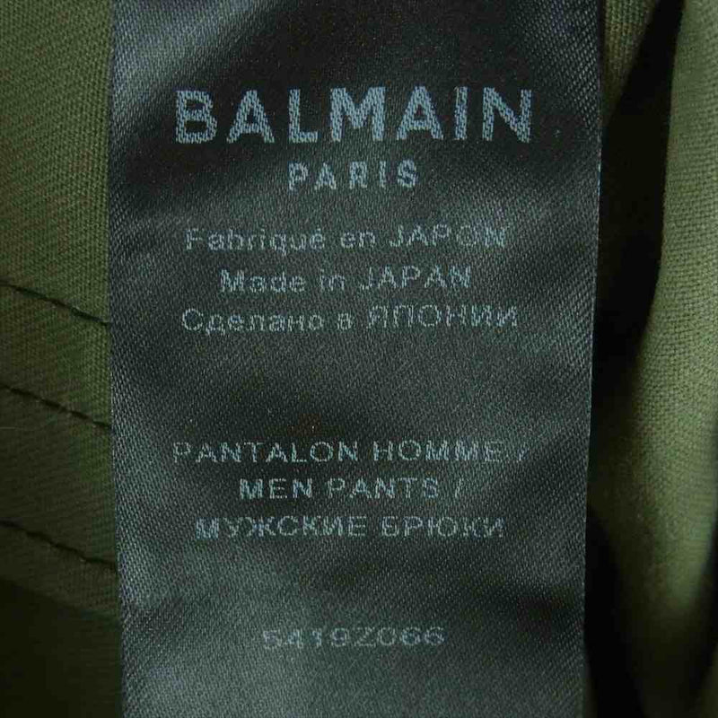 BALMAIN バルマン 5419Z066 迷彩 カモフラ ダメージ加工 切替 ボタンフライ バイカー スキニー パンツ グリーン系 モスグリーン系 30【中古】