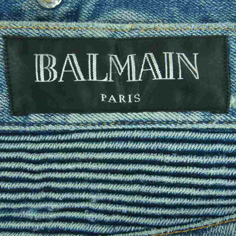 BALMAIN バルマン W5HT55TC710V 蛇腹 ダメージ加工 バイカー デニム パンツ ジーンズ 日本製 インディゴブルー系 29【中古】