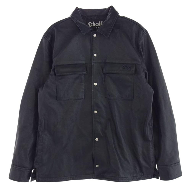 schott ショット LEATHER PATCH POCKET LS SHIRT ラムレザー パッチポケット シャツ ダークネイビー系 2XL【中古】