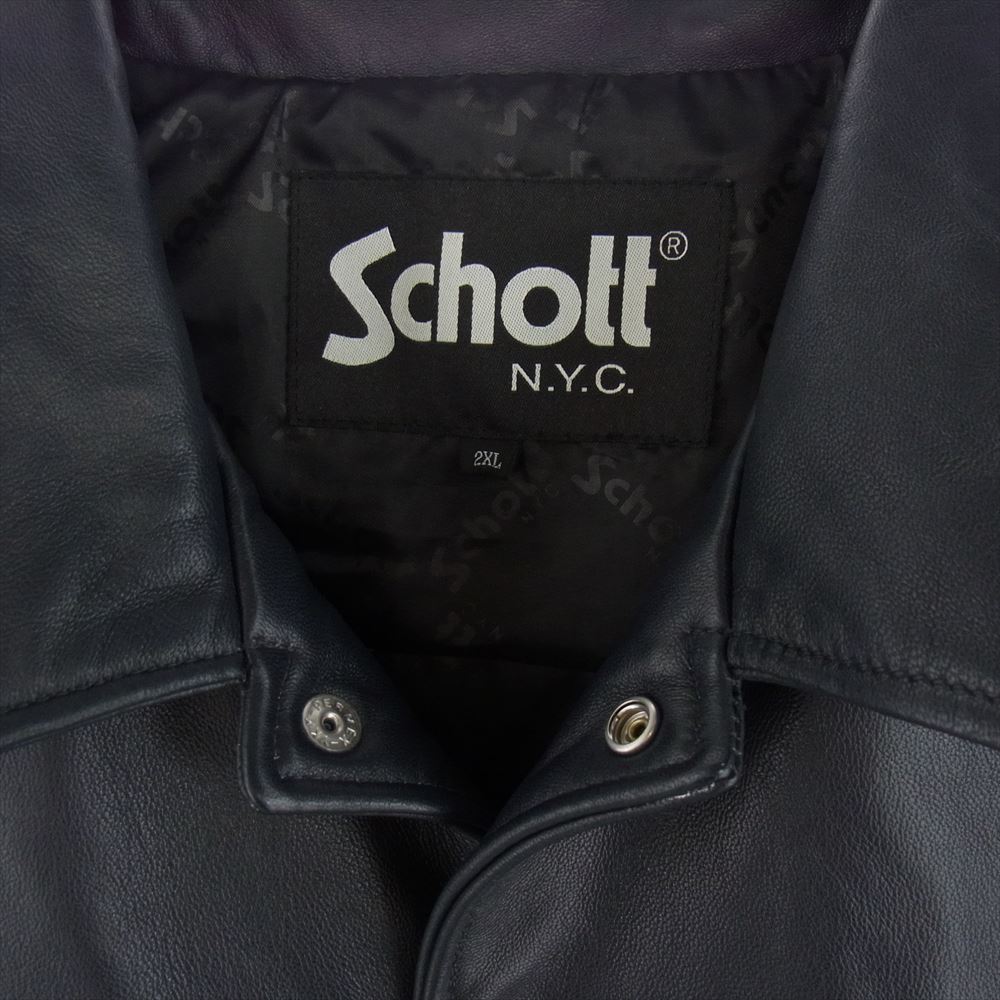 schott ショット LEATHER PATCH POCKET LS SHIRT ラムレザー パッチポケット シャツ ダークネイビー系 2XL【中古】