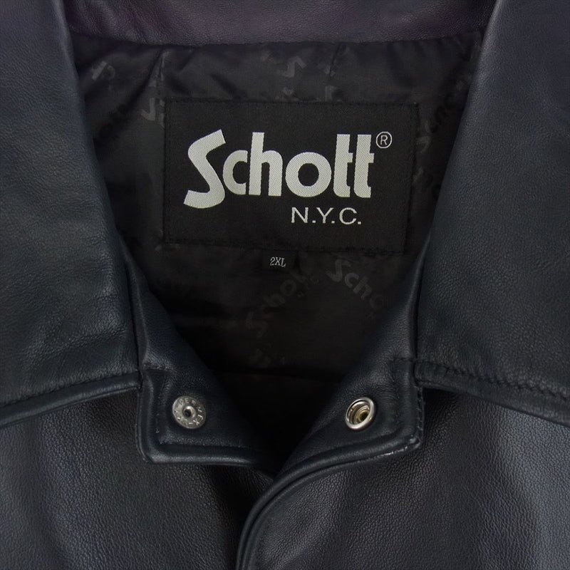 schott ショット LEATHER PATCH POCKET LS SHIRT ラムレザー パッチポケット シャツ ダークネイビー系 2XL【中古】