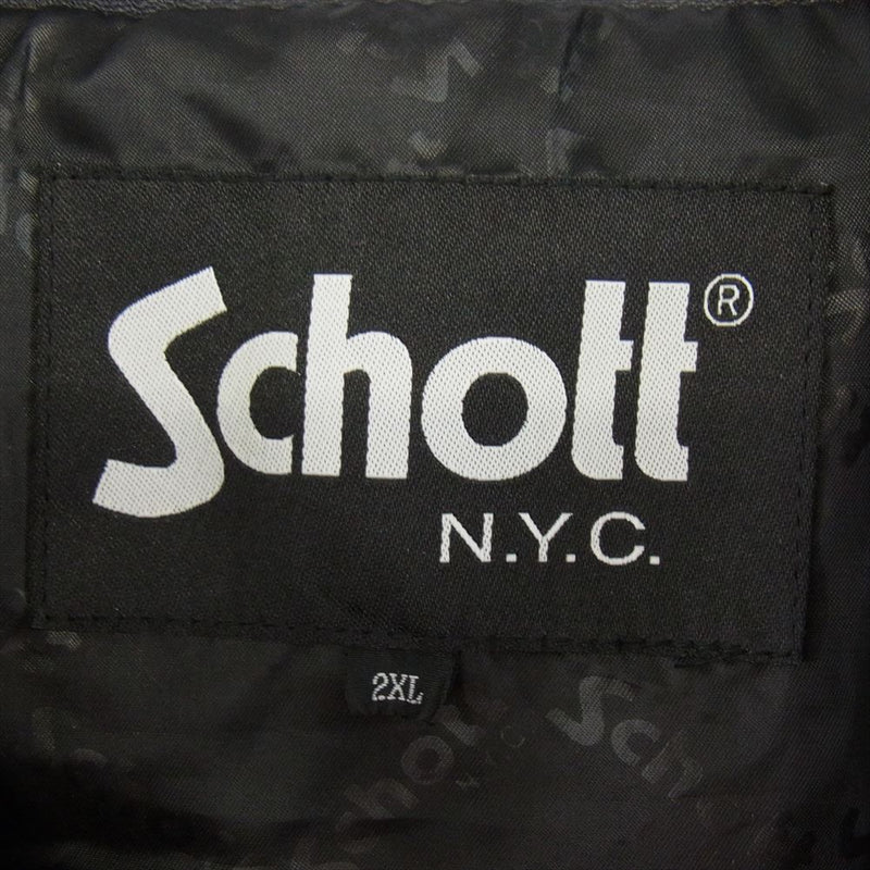 schott ショット LEATHER PATCH POCKET LS SHIRT ラムレザー パッチポケット シャツ ダークネイビー系 2XL【中古】