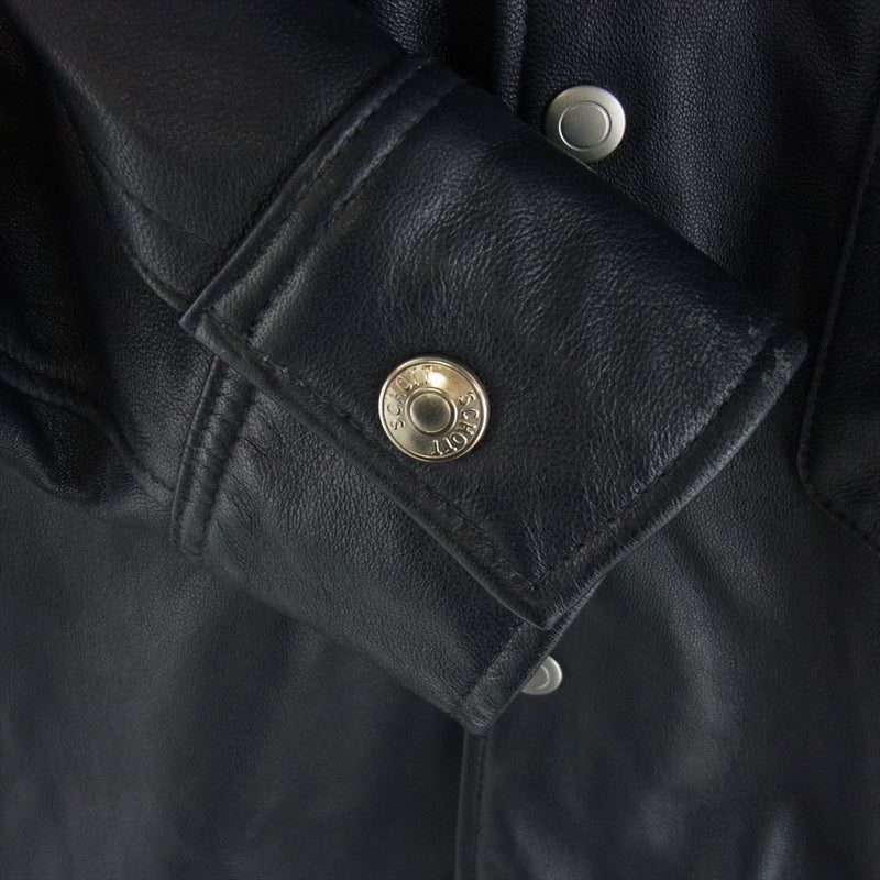 schott ショット LEATHER PATCH POCKET LS SHIRT ラムレザー パッチポケット シャツ ダークネイビー系 2XL【中古】