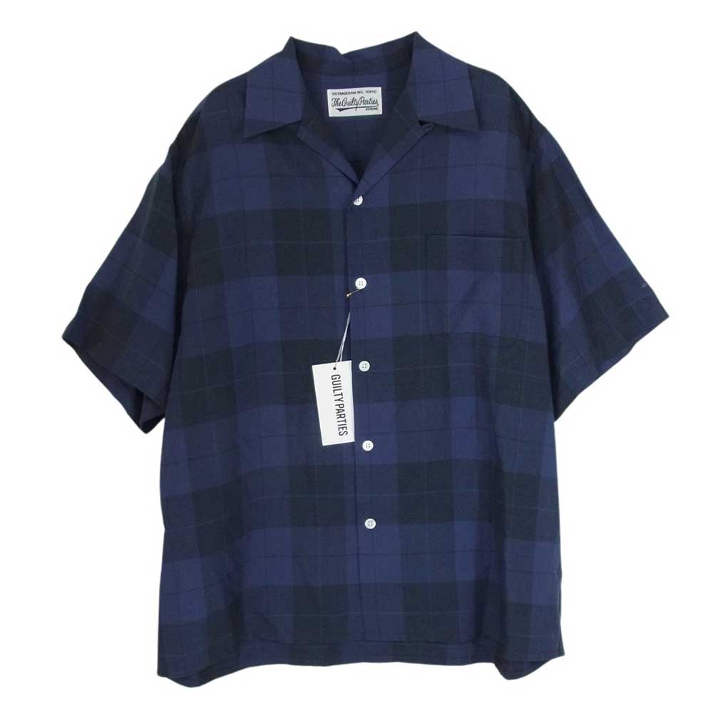 WACKO MARIA ワコマリア 24SS 24SS-WMS-OC12 OMBRE CHECK OPEN COLLAR SHIRT S/S TYPE-3 オンブレチェックオープンカラー 半袖 シャツ ネイビー系 M【新古品】【未使用】【中古】