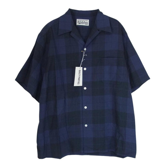 WACKO MARIA ワコマリア 24SS 24SS-WMS-OC12 OMBRE CHECK OPEN COLLAR SHIRT S/S TYPE-3 オンブレチェックオープンカラー 半袖 シャツ ネイビー系 L【新古品】【未使用】【中古】