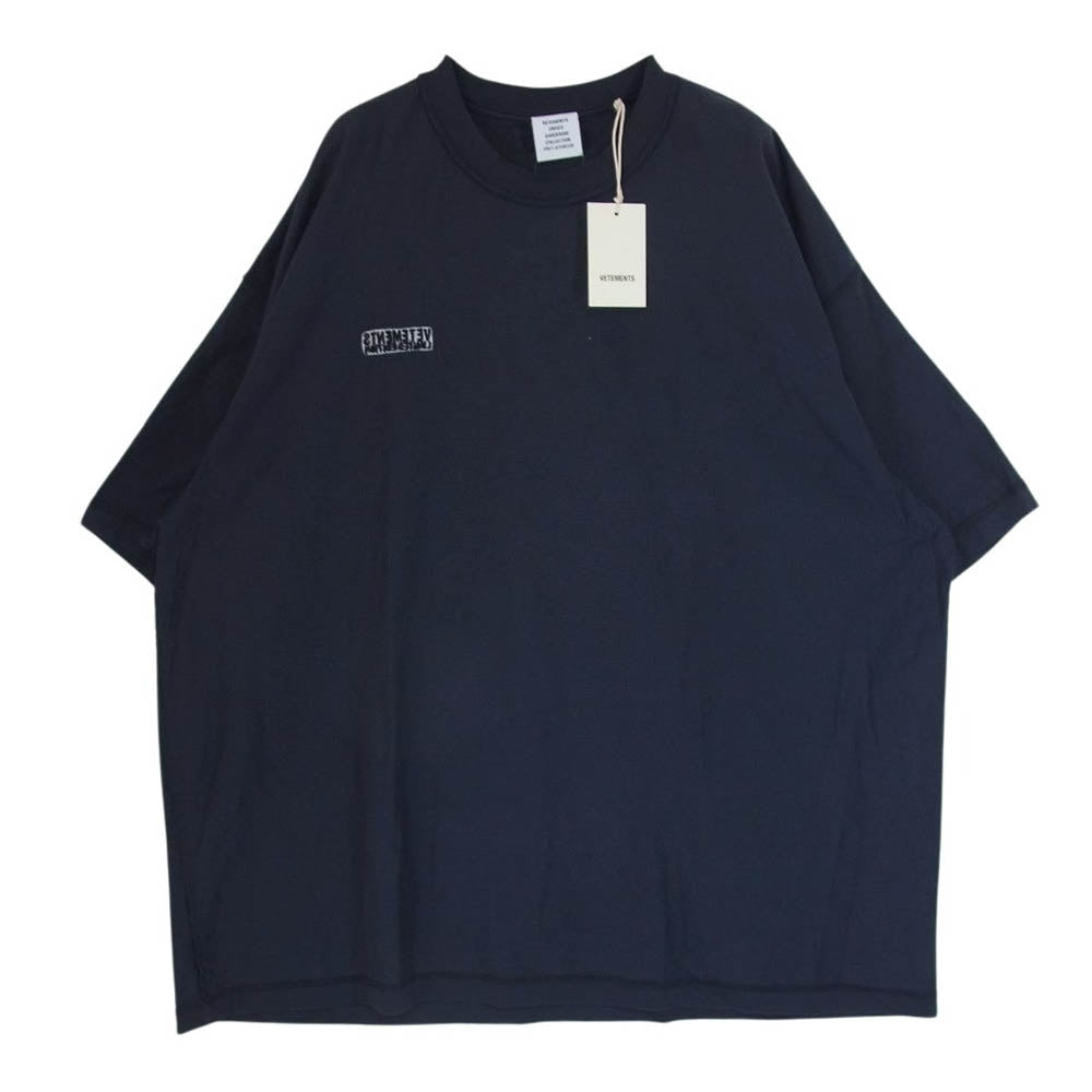 VETEMENTS ヴェトモン 24SS UE64TR600NN Inside Out Embroidered Logo インサイドアウト エンブロイダリー ロゴ 半袖 Tシャツ ネイビー系 L【中古】