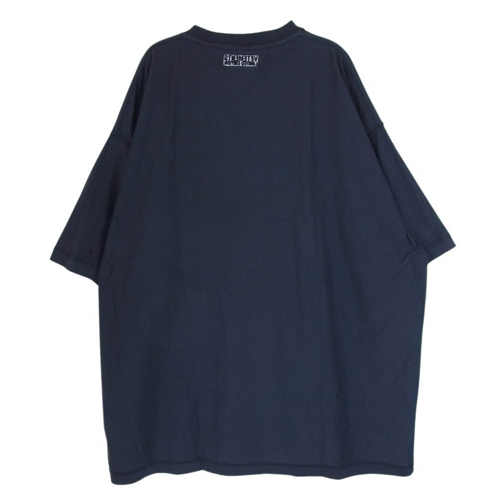 VETEMENTS ヴェトモン 24SS UE64TR600NN Inside Out Embroidered Logo インサイドアウト エンブロイダリー ロゴ 半袖 Tシャツ ネイビー系 L【中古】