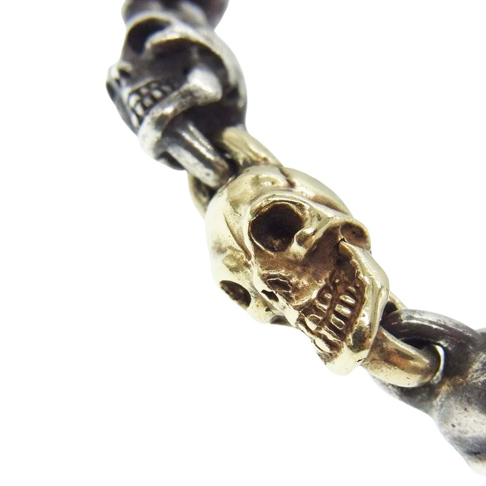 GABOR ガボール マリア ギャランティ付属 MINIATURE ALL SKULL BRECELET W/ 1-18K YELLOW GOLD SKULL 18K ゴールドスカル ミニチュア スカル ブレスレット シルバー系【中古】