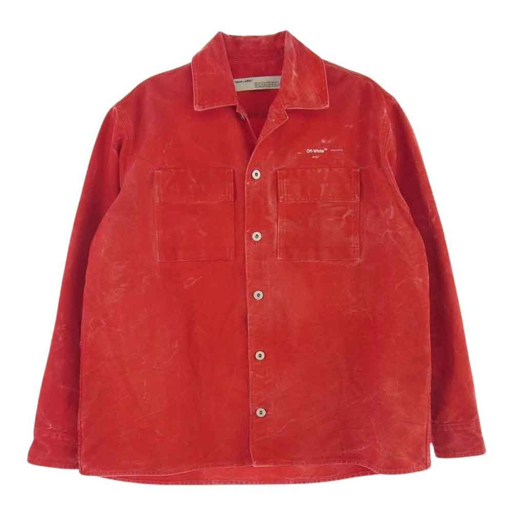 OFF-WHITE オフホワイト 20SS OMYD017S20E55025 ヴィンテージ加工 ロゴ プリント デニム ジャケット レッド系 XS【中古】