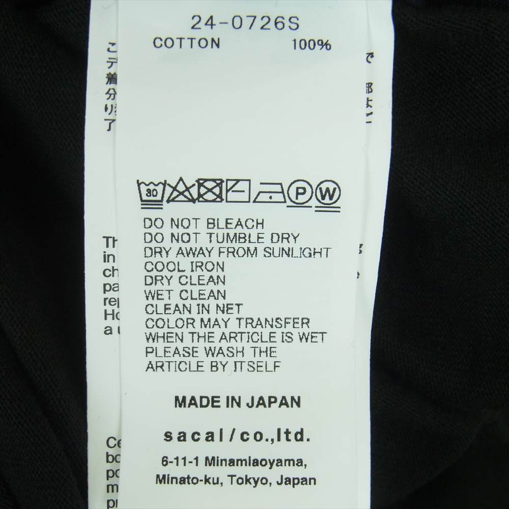 Carhartt カーハート 24-0726S sacai サカイ 24SS WIP L/S T-Shirt ロングスリーブ Tシャツ 長袖 ブラック系 3【極上美品】【中古】